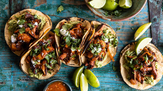 Mushroom Al Pastor Tacos with Garlic Lime Special Sauce by Half Baked Harvest